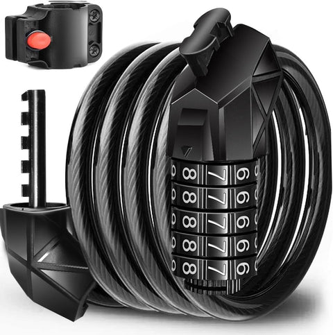Bike Lock, Bicycle Lock Combination 5 Digit 120cm/12mm Long Heavy Duty Cable Lock High Security for Bike, Motorcycles, Scooters, Door Gate