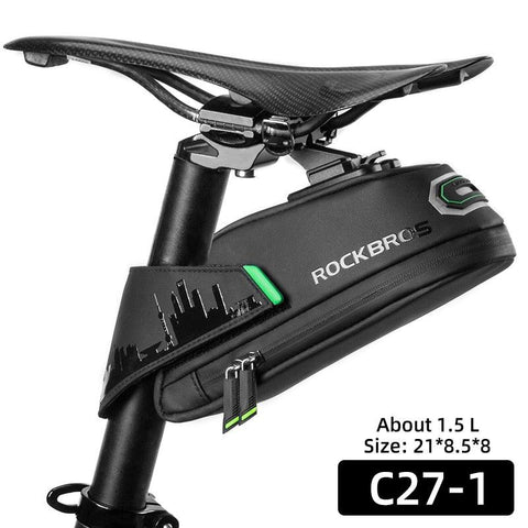 ROCKBROS1.7L Bicycle Bag Waterproof Rear Large Capatity Quick Release Seatpost Shockproof Double Zipper Rear Bag Accessories