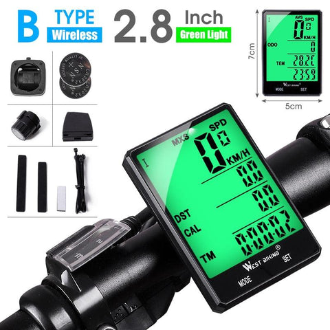 WEST BIKING Cycling Speedometer Digital Large Screen Waterproof LCD Wireless and Wired Bike Odometer Bicycle Computer