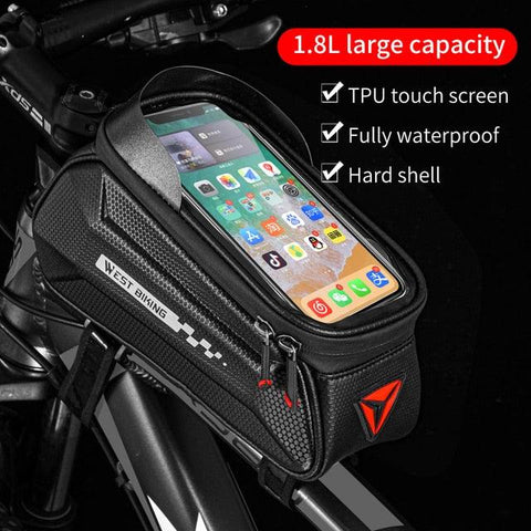 WEST BIKING Hard Shell TPU Bicycle Bag Touchscreen 6-7.4" Phone Stand Waterproof Front Beam Bag MTB Road Bike Cycling Equipment