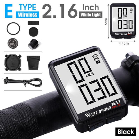 WEST BIKING Cycling Speedometer Digital Large Screen Waterproof LCD Wireless and Wired Bike Odometer Bicycle Computer