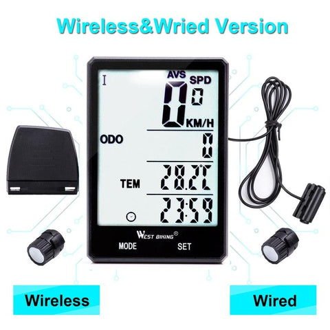 WEST BIKING Cycling Speedometer Digital Large Screen Waterproof LCD Wireless and Wired Bike Odometer Bicycle Computer