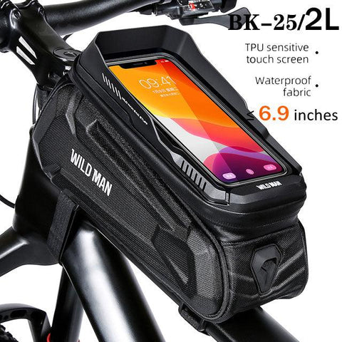 WILD MAN Bike Bag 2L Frame Front Tube Cycling Bag Bicycle Waterproof Phone Case Holder 7.4 Inches Touch Screen Bag Accessories