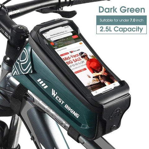 WEST BIKING Hard Shell TPU Bicycle Bag Touchscreen 6-7.4" Phone Stand Waterproof Front Beam Bag MTB Road Bike Cycling Equipment