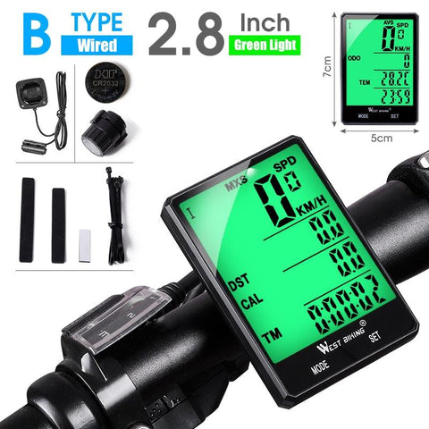 WEST BIKING Cycling Speedometer Digital Large Screen Waterproof LCD Wireless and Wired Bike Odometer Bicycle Computer