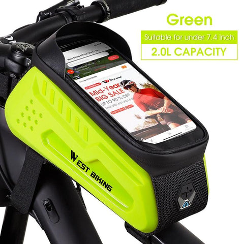 WEST BIKING Hard Shell TPU Bicycle Bag Touchscreen 6-7.4" Phone Stand Waterproof Front Beam Bag MTB Road Bike Cycling Equipment