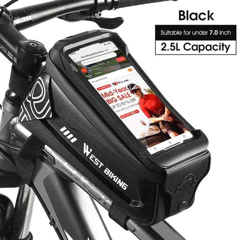 WEST BIKING Hard Shell TPU Bicycle Bag Touchscreen 6-7.4" Phone Stand Waterproof Front Beam Bag MTB Road Bike Cycling Equipment