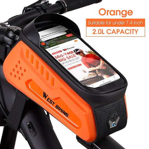 WEST BIKING Hard Shell TPU Bicycle Bag Touchscreen 6-7.4" Phone Stand Waterproof Front Beam Bag MTB Road Bike Cycling Equipment