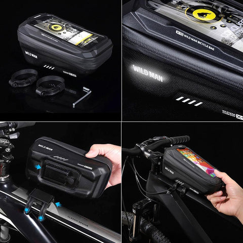 WILD MAN Bicycle Bag 5.5-6.6 Inch Phone Bag Waterproof Front Frame Bag Sensitive Touch Screen MTB Bag Road Bike Accessories