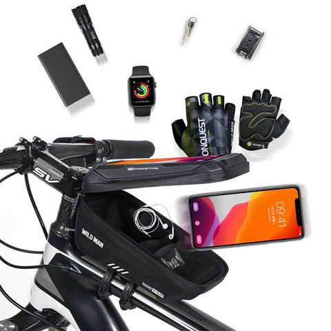 WILD MAN Bicycle Bag 5.5-6.6 Inch Phone Bag Waterproof Front Frame Bag Sensitive Touch Screen MTB Bag Road Bike Accessories