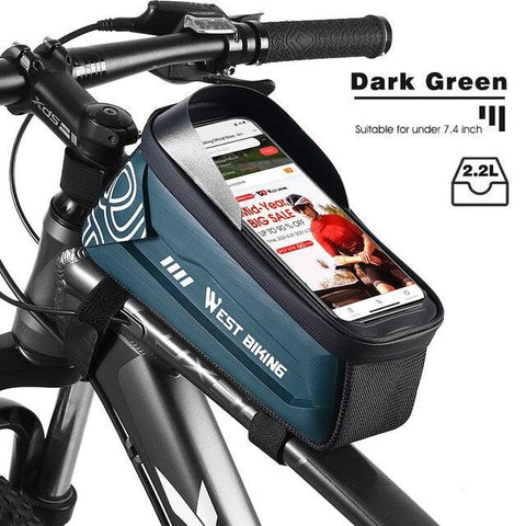 WEST BIKING Hard Shell TPU Bicycle Bag Touchscreen 6-7.4" Phone Stand Waterproof Front Beam Bag MTB Road Bike Cycling Equipment