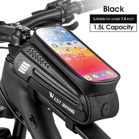 WEST BIKING Hard Shell TPU Bicycle Bag Touchscreen 6-7.4" Phone Stand Waterproof Front Beam Bag MTB Road Bike Cycling Equipment