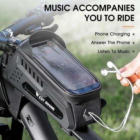 WEST BIKING Hard Shell TPU Bicycle Bag Touchscreen 6-7.4" Phone Stand Waterproof Front Beam Bag MTB Road Bike Cycling Equipment