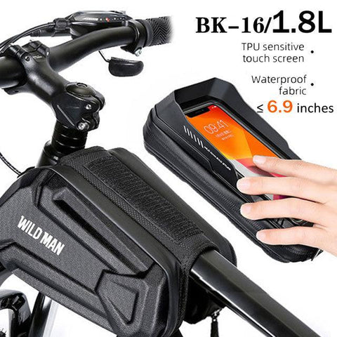 WILD MAN Bike Bag 2L Frame Front Tube Cycling Bag Bicycle Waterproof Phone Case Holder 7.4 Inches Touch Screen Bag Accessories