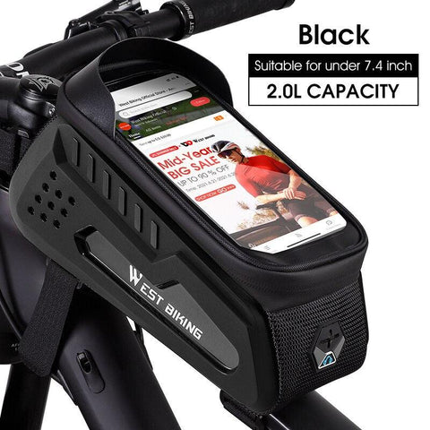 WEST BIKING Hard Shell TPU Bicycle Bag Touchscreen 6-7.4" Phone Stand Waterproof Front Beam Bag MTB Road Bike Cycling Equipment