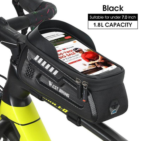 WEST BIKING Hard Shell TPU Bicycle Bag Touchscreen 6-7.4" Phone Stand Waterproof Front Beam Bag MTB Road Bike Cycling Equipment