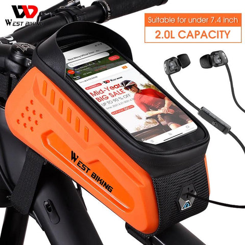 WEST BIKING Hard Shell TPU Bicycle Bag Touchscreen 6-7.4" Phone Stand Waterproof Front Beam Bag MTB Road Bike Cycling Equipment