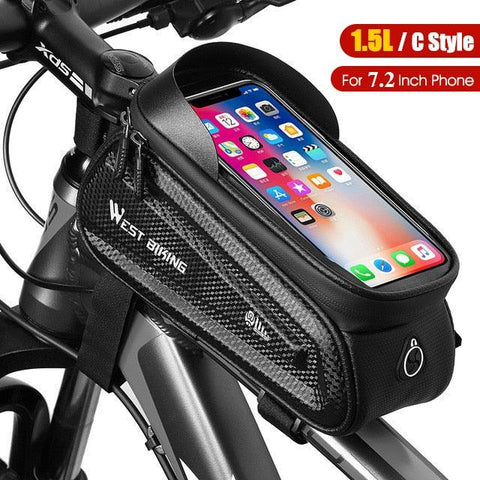 WEST BIKING Hard Shell TPU Bicycle Bag Touchscreen 6-7.4" Phone Stand Waterproof Front Beam Bag MTB Road Bike Cycling Equipment