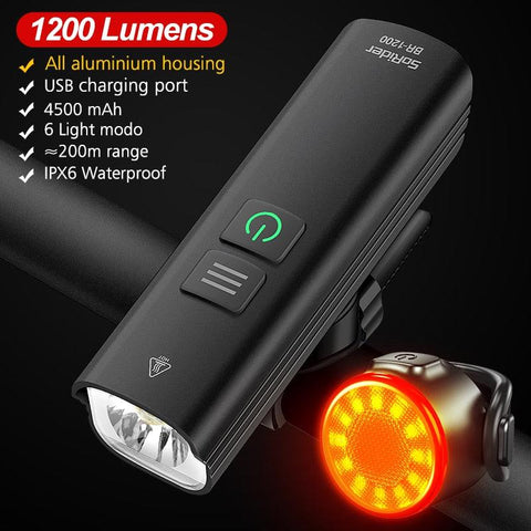 Bike Bicycle Light USB 1200LM4800mAH LED Rechargeable Set Road MTB Bike Front Back Headlight Lamp Flashlight Cycling Light Group