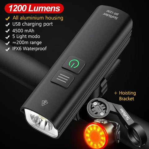 Bike Bicycle Light USB 1200LM4800mAH LED Rechargeable Set Road MTB Bike Front Back Headlight Lamp Flashlight Cycling Light Group