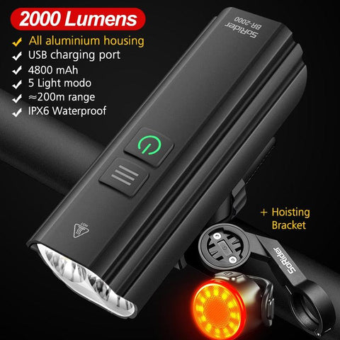 Bike Bicycle Light USB 1200LM4800mAH LED Rechargeable Set Road MTB Bike Front Back Headlight Lamp Flashlight Cycling Light Group