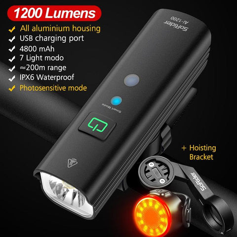 Bike Bicycle Light USB 1200LM4800mAH LED Rechargeable Set Road MTB Bike Front Back Headlight Lamp Flashlight Cycling Light Group