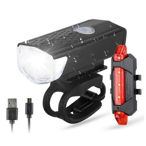 Bike Bicycle Light USB LED Rechargeable Headlight Set Rainproof  Cycling Front Back Headlight Lamp Bicycle Warning Flashlight