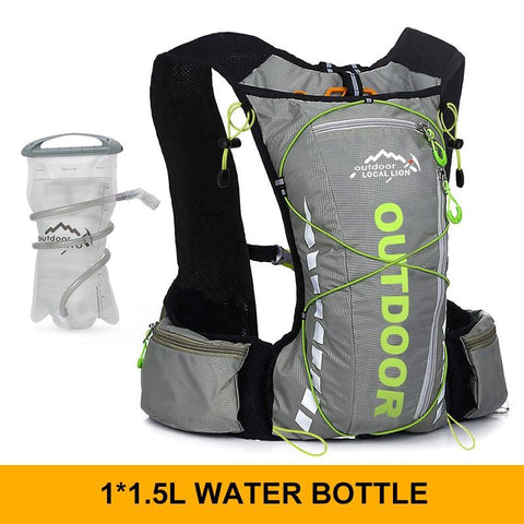 Cycling backpack for men and women, nylon bag, waterproof 8 liters, hiking and camping, 250ml water bottle with 1.5L water bag