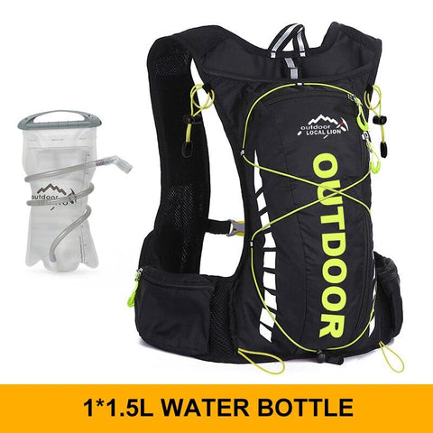 Cycling backpack for men and women, nylon bag, waterproof 8 liters, hiking and camping, 250ml water bottle with 1.5L water bag