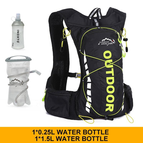 Cycling backpack for men and women, nylon bag, waterproof 8 liters, hiking and camping, 250ml water bottle with 1.5L water bag