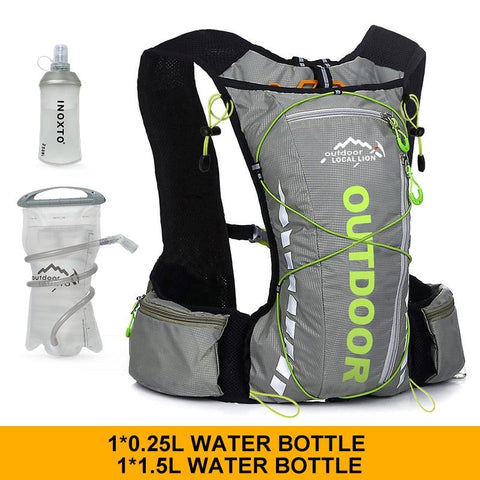 Cycling backpack for men and women, nylon bag, waterproof 8 liters, hiking and camping, 250ml water bottle with 1.5L water bag