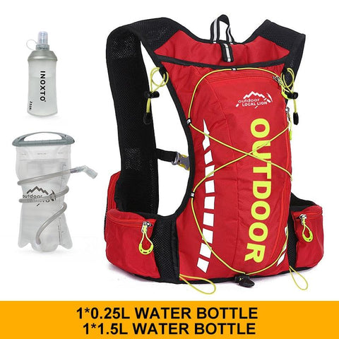 Cycling backpack for men and women, nylon bag, waterproof 8 liters, hiking and camping, 250ml water bottle with 1.5L water bag