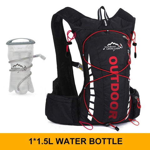 Cycling backpack for men and women, nylon bag, waterproof 8 liters, hiking and camping, 250ml water bottle with 1.5L water bag