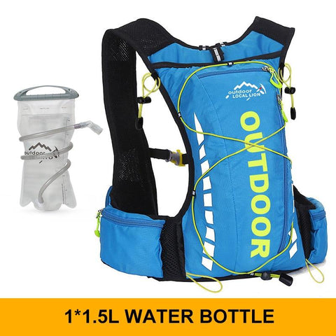 Cycling backpack for men and women, nylon bag, waterproof 8 liters, hiking and camping, 250ml water bottle with 1.5L water bag