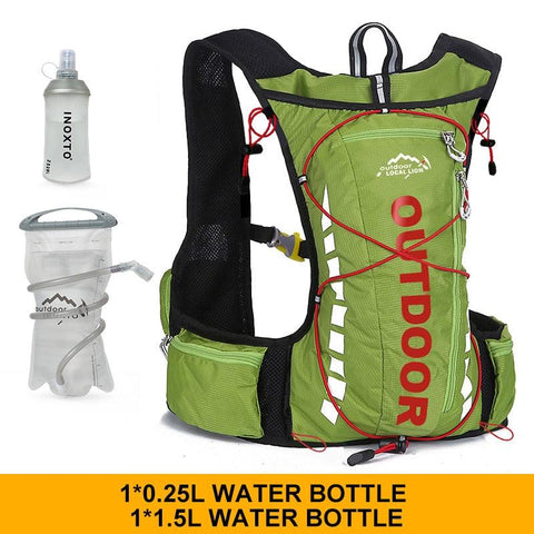Cycling backpack for men and women, nylon bag, waterproof 8 liters, hiking and camping, 250ml water bottle with 1.5L water bag