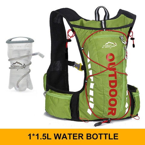 Cycling backpack for men and women, nylon bag, waterproof 8 liters, hiking and camping, 250ml water bottle with 1.5L water bag