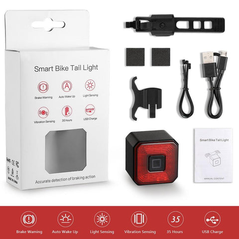 Eqiio Bicycle Smart Brake Tail Light USB Charging Safety Rear Light Warning IPX4 Waterproof Light MTB Lamp Road Bike Accessories