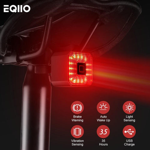 Eqiio Bicycle Smart Brake Tail Light USB Charging Safety Rear Light Warning IPX4 Waterproof Light MTB Lamp Road Bike Accessories