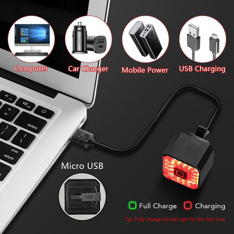 Eqiio Bicycle Smart Brake Tail Light USB Charging Safety Rear Light Warning IPX4 Waterproof Light MTB Lamp Road Bike Accessories