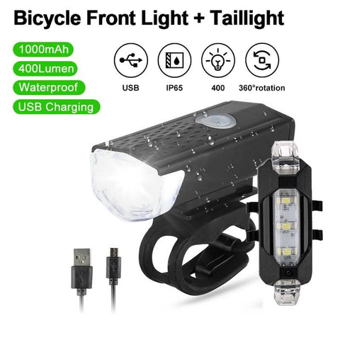 MTB Mountain Bicycle Lamp Bicycle Light Front Rear Taillight USB Rechargeable Waterproof MTB Bike Headlight Cycling Flashlight