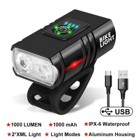 NEW LED Bicycle Light 1000LM USB Rechargeable Power Display MTB Mountain Road Bike Front Lamp Flashlight Cycling Equipment