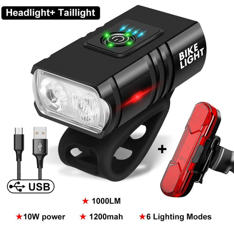 NEW LED Bicycle Light 1000LM USB Rechargeable Power Display MTB Mountain Road Bike Front Lamp Flashlight Cycling Equipment