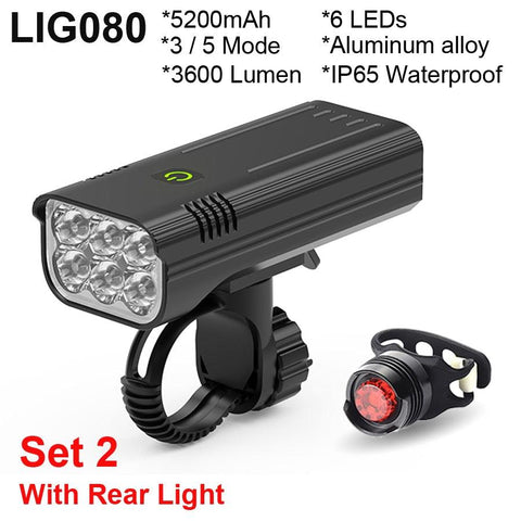 NEWBOLER Bicycle Light 3600 Lumens USB Chargeable Rainproof MTB Bike Light Set With 2 Holder 5200mAh Flashlight Bike Accessories