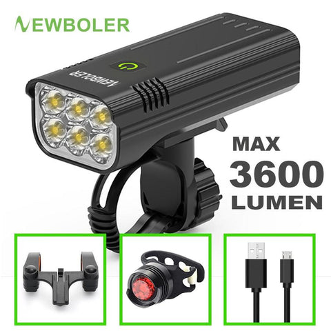 NEWBOLER Bicycle Light 3600 Lumens USB Chargeable Rainproof MTB Bike Light Set With 2 Holder 5200mAh Flashlight Bike Accessories