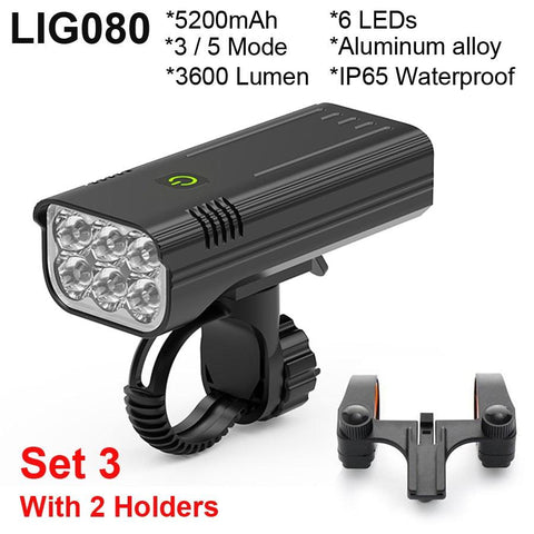 NEWBOLER Bicycle Light 3600 Lumens USB Chargeable Rainproof MTB Bike Light Set With 2 Holder 5200mAh Flashlight Bike Accessories