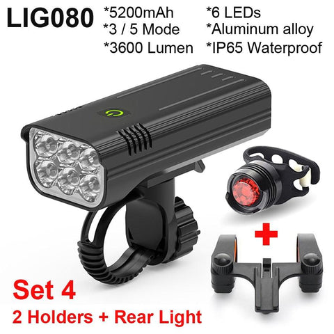 NEWBOLER Bicycle Light 3600 Lumens USB Chargeable Rainproof MTB Bike Light Set With 2 Holder 5200mAh Flashlight Bike Accessories