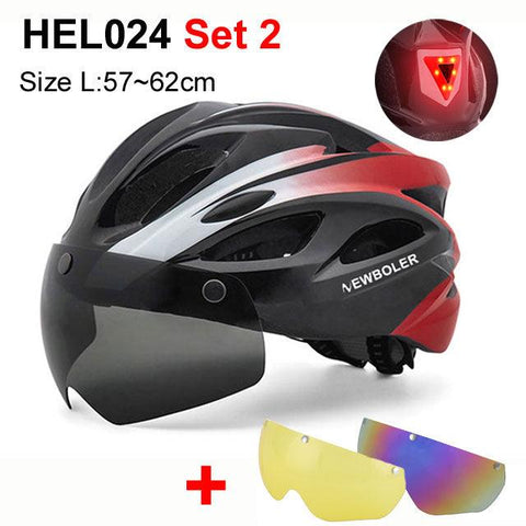 NEWBOLER Cycling Helmet Man Women LED Light Helmet Road Mountain Bike Helmet Removable Lens Riding Bicycle Helmet With Goggles