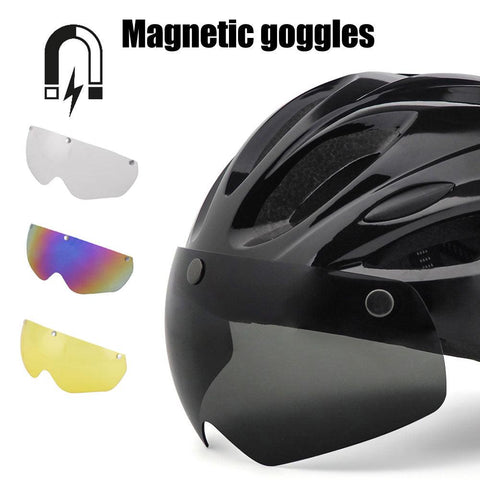NEWBOLER Cycling Helmet Man Women LED Light Helmet Road Mountain Bike Helmet Removable Lens Riding Bicycle Helmet With Goggles
