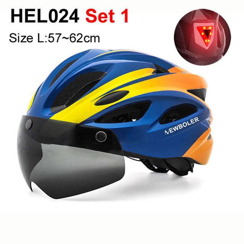 NEWBOLER Cycling Helmet Man Women LED Light Helmet Road Mountain Bike Helmet Removable Lens Riding Bicycle Helmet With Goggles