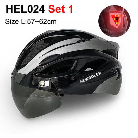 NEWBOLER Cycling Helmet Man Women LED Light Helmet Road Mountain Bike Helmet Removable Lens Riding Bicycle Helmet With Goggles
